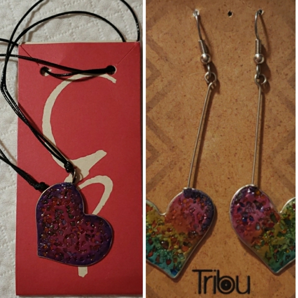 Heart set of earrings and necklace